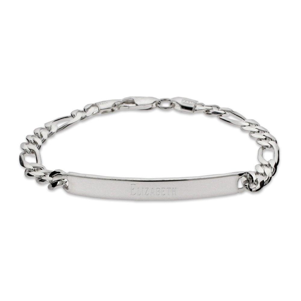 925 Sterling Silver Figaro Chain Personalised ID Plate Bracelet Identity 6 Inch